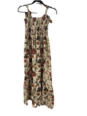 Fancy Floral Smocked Tie-Strap Maxi Dress Cream Multi S
